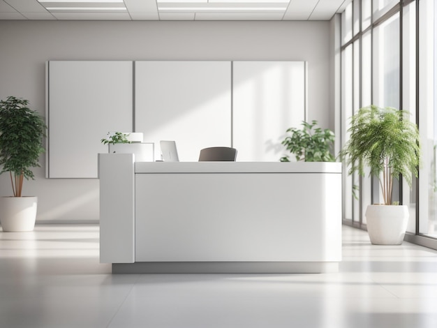 現代 の オフィス で の 優雅 な 白い 受付 机