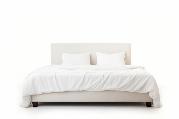 Photo sleek and elegant bed on white background generative ai