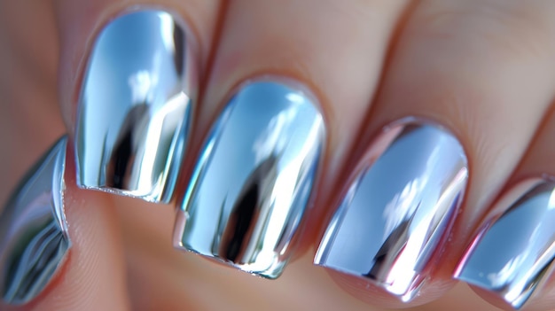 Sleek en geavanceerd zilveren chroom nagels met HighShine MirrorLike afwerking