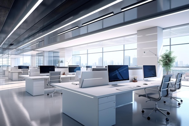 Sleek en modern open kantoor met een mock-up muur Generative Ai