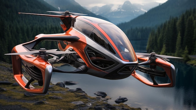 A sleek futuristic helicopter