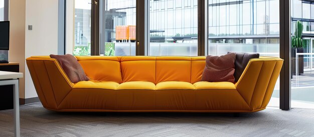 Photo sleek geometric sofa in a contemporary office setting