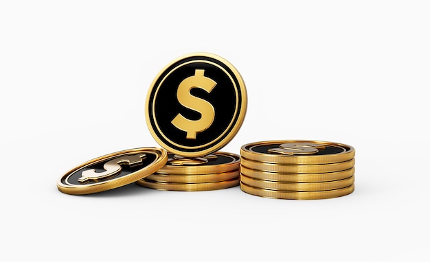 Sleek gouden en zwarte ronde munten van de Verenigde Staten op een witte achtergrond 3d illustratie