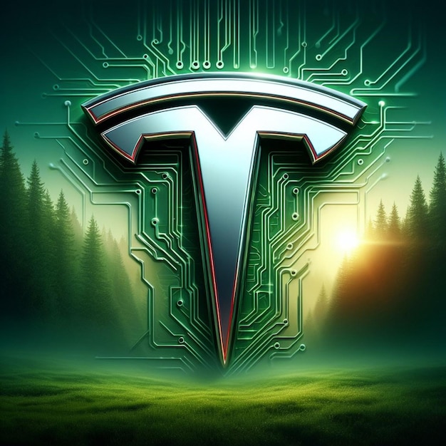 sleek green design teslas emblem an icon of sophistication in electric vehicle innovation