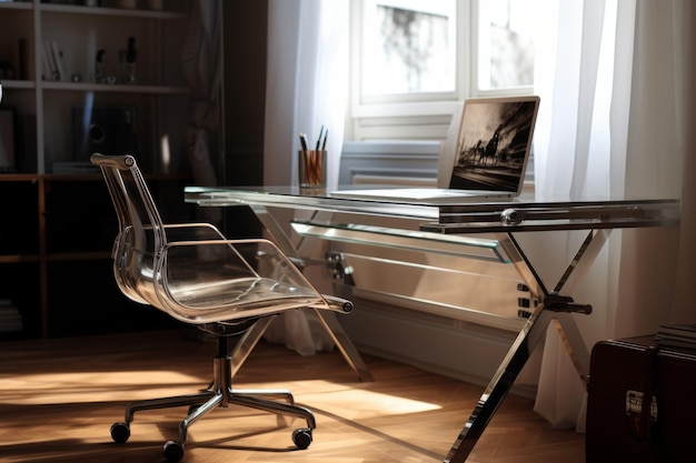 Sleek Home Office with Glass Writing Desk AI Generated