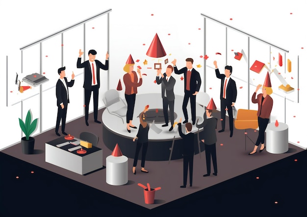 Sleek Isometric Corporate Party Celebrating isolated on white