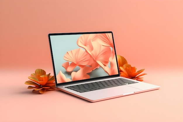 Sleek Laptop Mockup Trendy Background HighQuality and Realistic for Effective Marketing