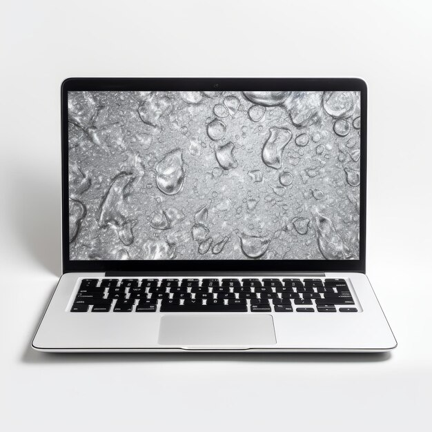 Photo sleek laptop with rainy background and water drops