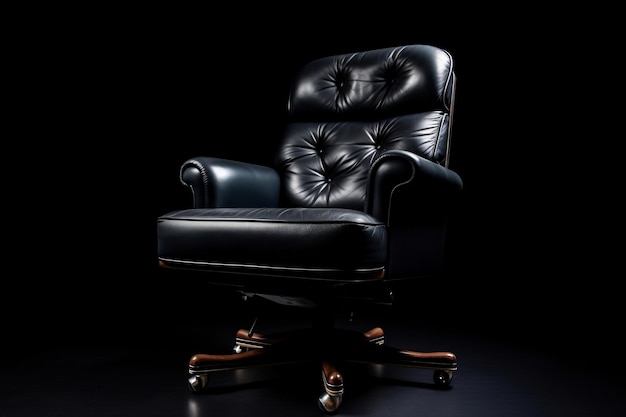 Гладкий кожаный офисный стул на черном фоне Генеративный AI