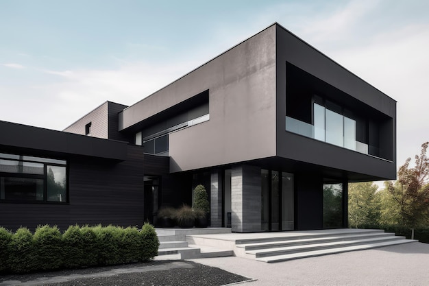 Sleek lines and monochromatic color scheme modern house AI