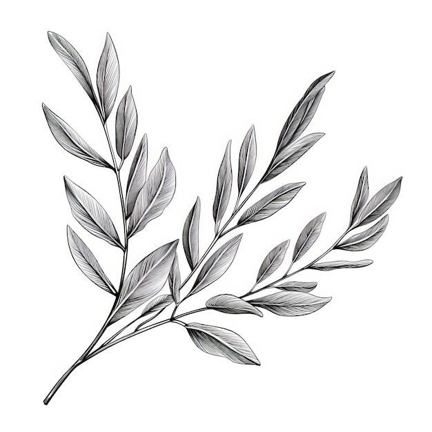 Фото Гладкая металлическая отделка черно-белой листовой ветви векторный рисунок