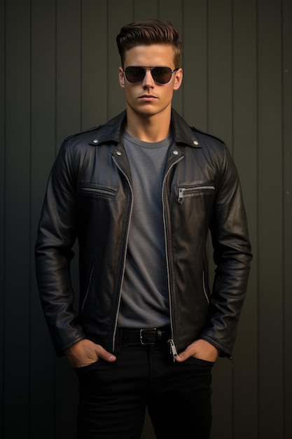 Sleek and Minimal Leather Jacket Paired with Jeans Generative AI
