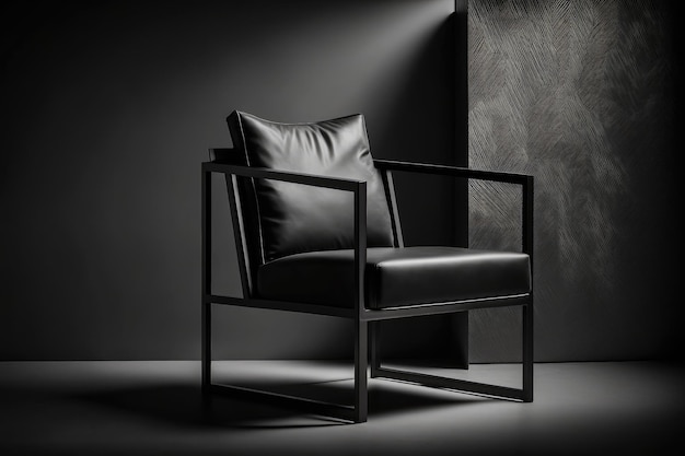 A sleek and minimalist armchair with a leather or fabric seat and frame created with generative ai