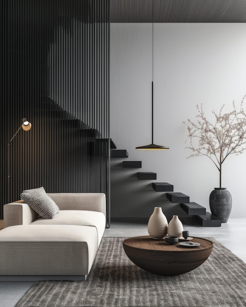 Sleek minimalist interior design composition