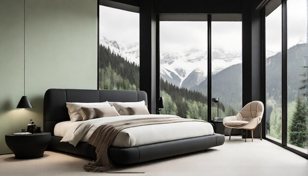 A sleek and minimalist modern bed room