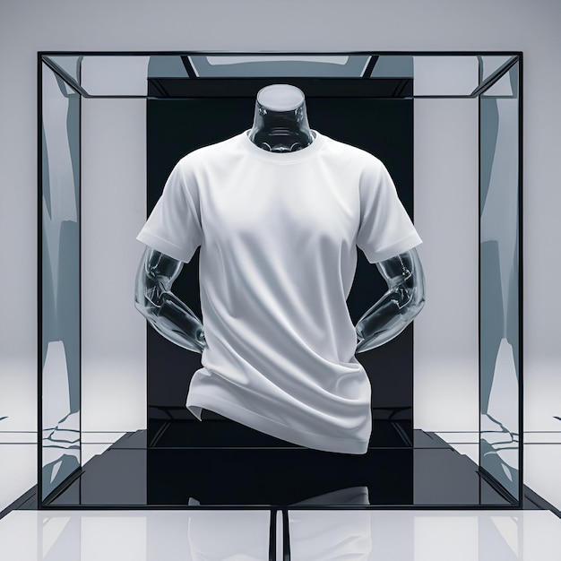 A sleek and modern 3D illustration of a blank white tshirt mockup