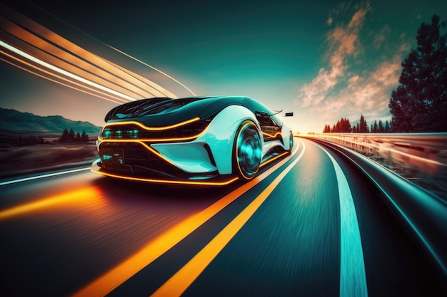 Futuristic Sports Car Drifting in the Neon Street Stock Illustration -  Illustration of wallpaper, design: 271217121