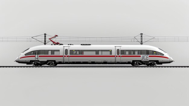 A sleek and modern highspeed train travels through the countryside The train is white with red accents