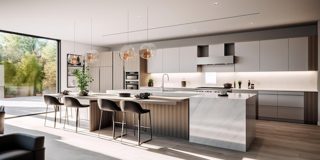 Sleek modern interieurontwerp voor keukens gegenereerd door AI