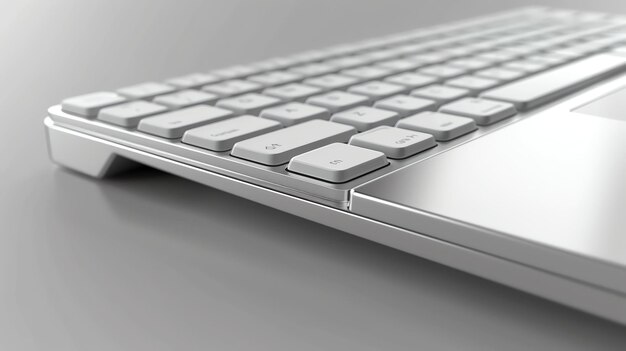 Photo a sleek modern keyboard with a silver finish the keys are white with black lettering the keyboard is wireless and has a long battery life