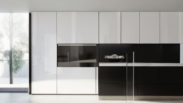 A sleek and modern kitchen cabinet design with clean lines and a minimalist aesthetic