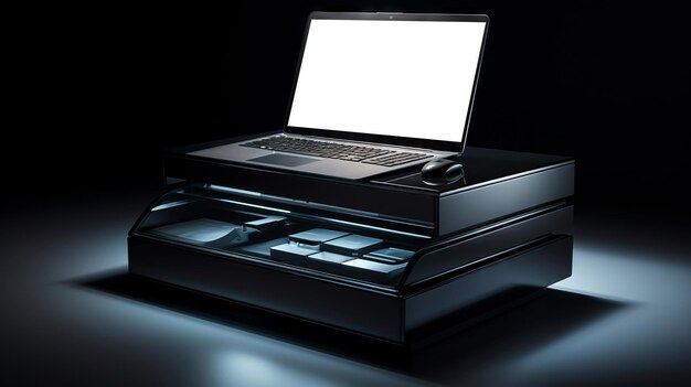 Sleek modern laptop displaying a 3d file cabinet blending digital and physical storage concepts