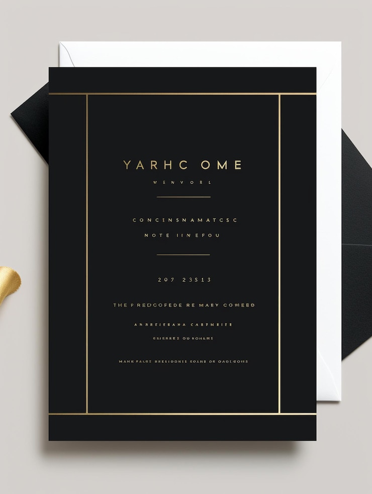 Photo a sleek modern party invitation featuring minimalist design elegant fonts and gold accents formal sophisticated appeal