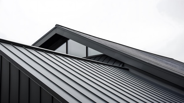 sleek modern rooflines of aframe cabin