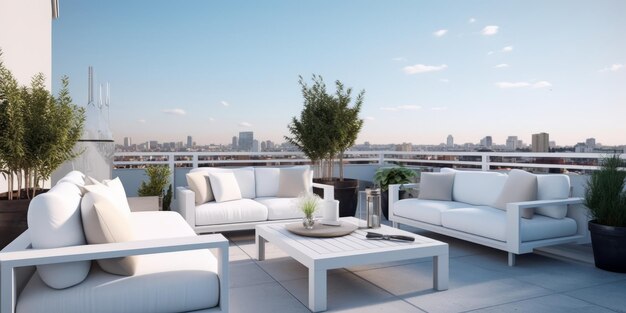 Photo sleek modern rooftop lounge view ai generated