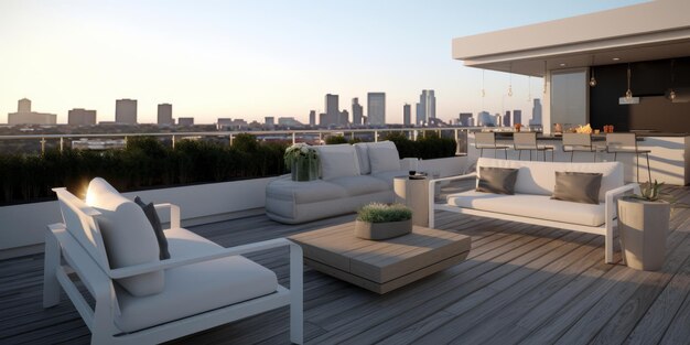 Photo sleek modern rooftop lounge view ai generated