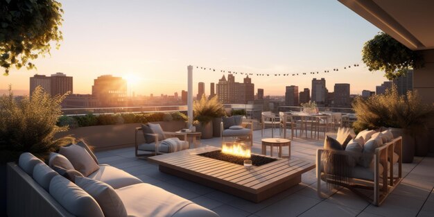 Photo sleek modern rooftop lounge view ai generated