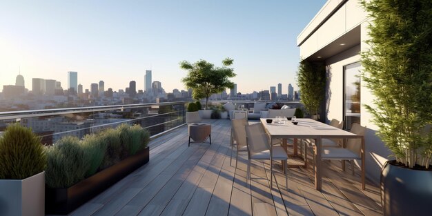 Photo sleek modern rooftop lounge view ai generated