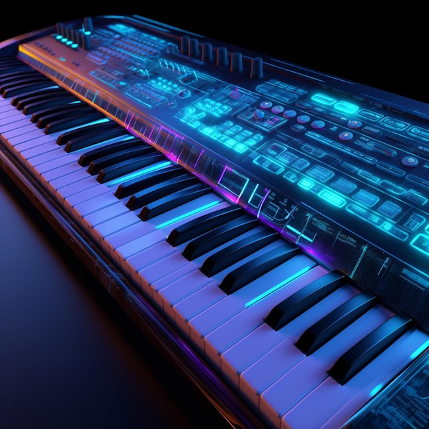 sleek and modern synthesizer keyboard designed for futuristic music