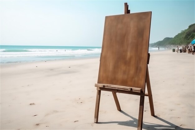 Sleek modern white advertising wooden billboard on the sandy beach with ample space for businesses