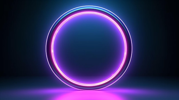 Sleek neon circle frame with empty space and ultraviolet light