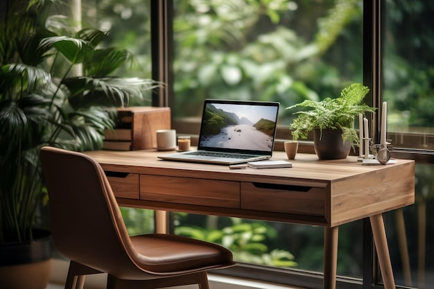 Sleek Office Setup with Window View Generative AI