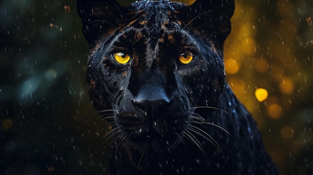 Sleek panther with amber leopard eyes black photography picture AI generated art