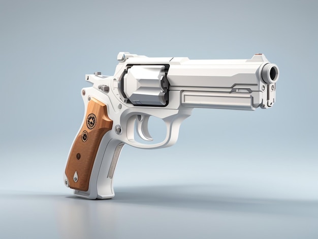 Foto rendering 3d elegante e potente di una grande pistola bianca