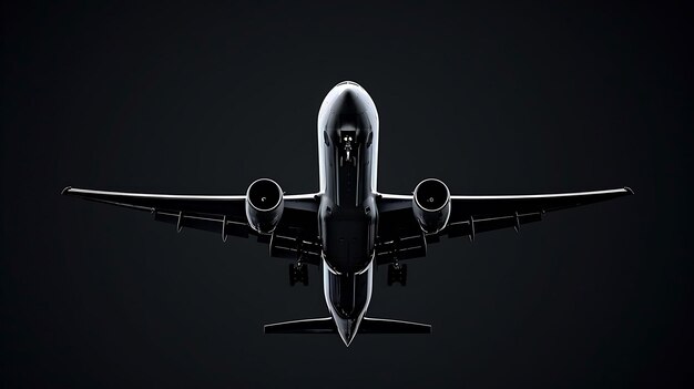 A sleek and powerful airplane is flying through the dark sky