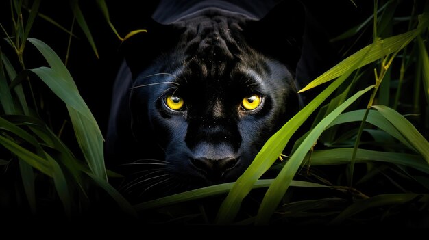 Photo a sleek and powerful black panther prowls through the underbrush