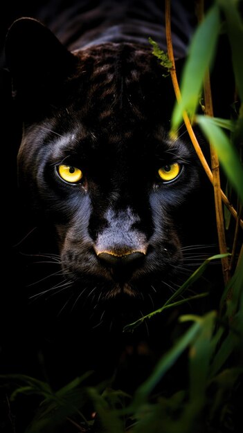 Photo a sleek and powerful black panther prowls through the underbrush