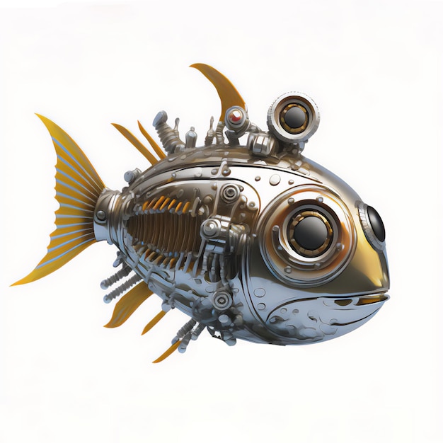 A sleek robot fish illustrated on white