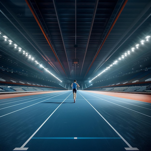 Photo sleek runner on indoor track athletic competition image