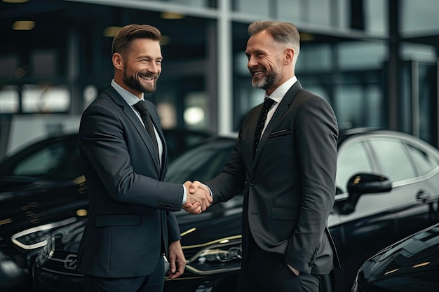 Sleek Sales Success Closeup Capture of Dapper Sales Manager in Black Suit Seamlessly Sealing the C