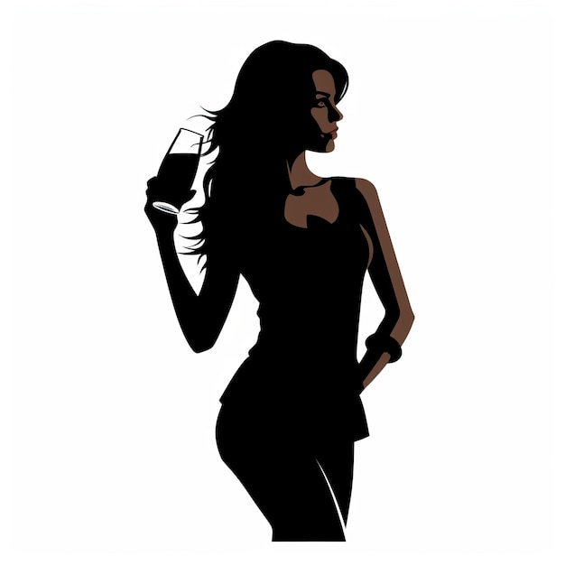 Sleek Silhouette Of Megan Holding A Glass Modern Vector Sticker