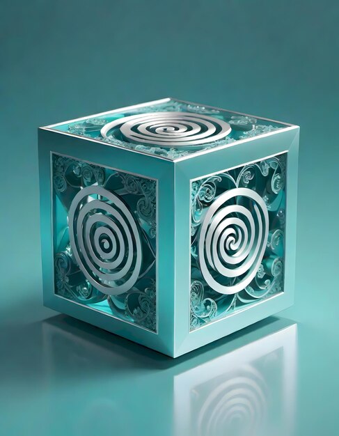 Sleek Silver Spiral Cube Generative AI