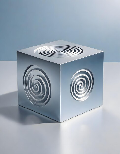 Photo sleek silver spiral cube generative ai