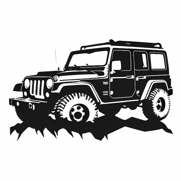 Photo sleek and simple jeep logo in flat style on white background