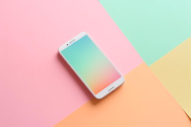 Photo a sleek smartphone rests on a colorful pastel backdrop showcasing a fusion of technology and artistry generative ai