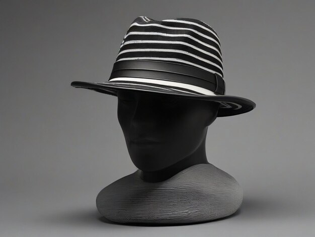 Un fedora elegante e sofisticato con un disegno a righe bianche e nere e un elegante bordo in pelle